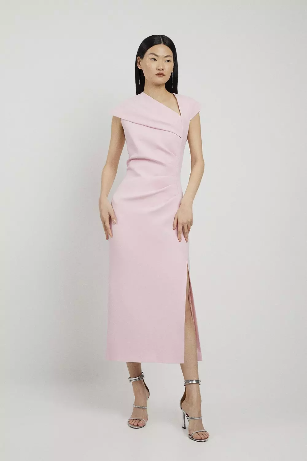 【KAREN MILLEN】ドレープボディスアシンメトリーミディドレス bkk17881_pale pink_xl?$